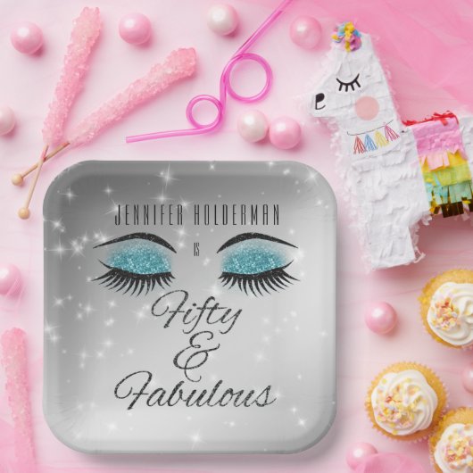 Fabulous 50 Black Aqua Glam Eyes Paper Teller (Party)