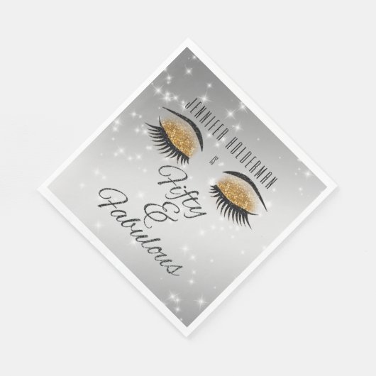 Fabulous 50 Black Gold Glam Eyes Papier Napkins Serviette (Ecke)