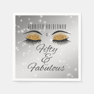 Fabulous 50 Black Gold Glam Eyes Papier Napkins Serviette