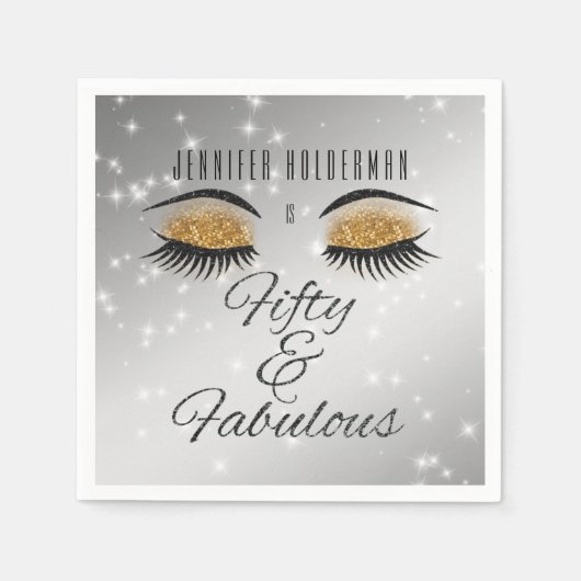 Fabulous 50 Black Gold Glam Eyes Papier Napkins Serviette (Vorderseite)