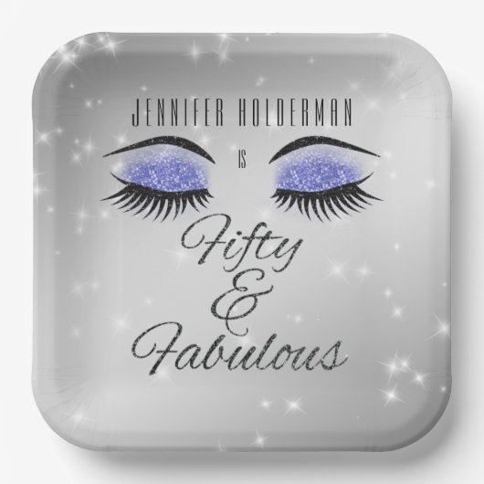 Fabulous 50 Black Periwinkle Glam Eyes Papierplatt Pappteller (Vorderseite)