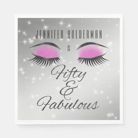 Fabulous 50 Black Pink Glam Eyes Papier Napkins Serviette (Vorderseite)