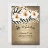 Fabulous 50 Brown Beige Silver Hibiskus Party Einladung (Vorderseite)