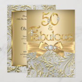 Fabulous 50 Elegant Gold Bow Diamond Einladung (Vorne/Hinten)