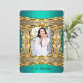 Fabulous 50 elegantes Diamond Gem Gold Jade Foto Einladung (Stehend Vorderseite)