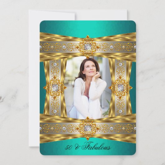 Fabulous 50 elegantes Diamond Gem Gold Jade Foto Einladung (Vorderseite)
