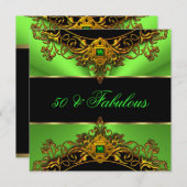 Fabulous 50 Elite Green Limon Black Gold Geburtsta Einladung (Vorne/Hinten)