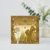 Fabulous 50 & Fantastic Leopard Black Gold Party 2 Einladung (Stehend Vorderseite)