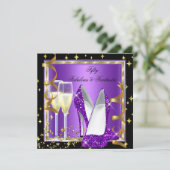 Fabulous 50 Fantastische Lila Black Gold Party 2 Einladung (Stehend Vorderseite)