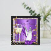 Fabulous 50 Fantastische Lila Black Gold Party Einladung (Stehend Vorderseite)