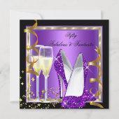 Fabulous 50 Fantastische Lila Black Gold Party Einladung (Vorderseite)