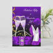 Fabulous 50 Fantastische Lila Glitzer High Heels Einladung (Stehend Vorderseite)