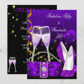 Fabulous 50 Fantastische Lila Glitzer High Heels Einladung (Vorne/Hinten)