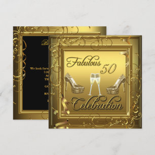 Fabulous 50 Feier Gold Schwarz Champagner Einladung