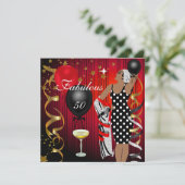 Fabulous 50 Fifty Diva Birthday Black Red Balloon Einladung (Stehend Vorderseite)
