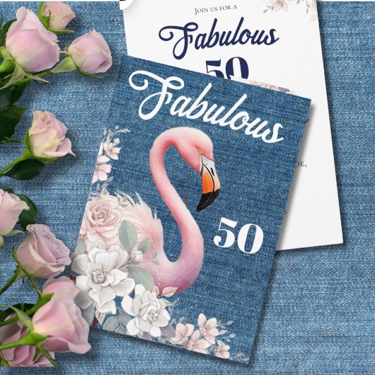 Fabulous 50 Flamingo Birthday Pink Floral Elegant Einladung