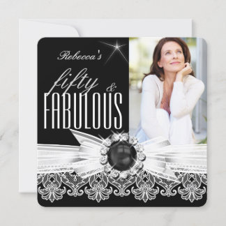 Fabulous 50 Foto Black Pearl White Lace Geburtstag Einladung