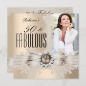 Fabulous 50 Foto Creme Beige Brown Pearl Lace Einladung (Vorne/Hinten)