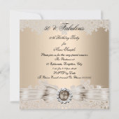 Fabulous 50 Foto Creme Beige Brown Pearl Lace Einladung (Rückseite)