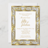 Fabulous 50 Foto Damask Gold Grau Silber Geburtsta Einladung (Vorderseite)