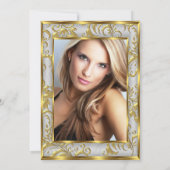 Fabulous 50 Foto Damask Gold Grau Silber Geburtsta Einladung (Rückseite)