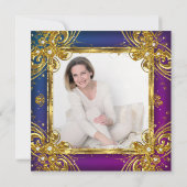 Fabulous 50 Foto Gold Mulberry Blue Party Einladung (Rückseite)