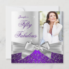 Fabulous 50 Foto Silver Lila Bow 50. Geburtstag Einladung