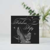 Fabulous 50 fünfzig Schwarz-weiß High Heels Geburt Einladung (Stehend Vorderseite)