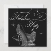 Fabulous 50 fünfzig Schwarz-weiß High Heels Geburt Einladung (Vorderseite)