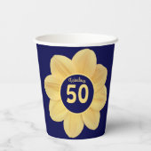 Fabulous 50. Geburtstag Blau und Gelb Blüte Pappbecher (Rückseite)