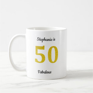 Fabulous 50. Geburtstag Gold Glitzer Monogram Name Kaffeetasse
