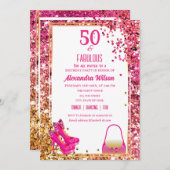 Fabulous 50. Geburtstag High Heels Pink Glittery Einladung (Vorne/Hinten)