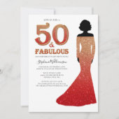 Fabulous 50. Geburtstag Ombre Glitzer Gown Einladung (Vorderseite)