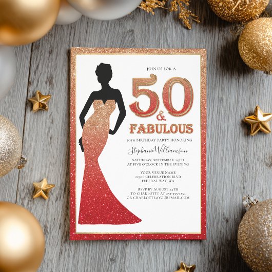 Fabulous 50. Geburtstag Ombre Glitzer Gown Einladung