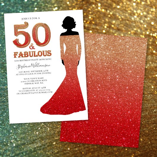 Fabulous 50. Geburtstag Ombre Glitzer Gown Einladung
