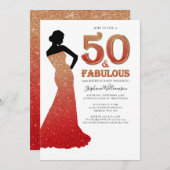 Fabulous 50. Geburtstag Ombre Glitzer Gown Invitat Einladung (Vorne/Hinten)