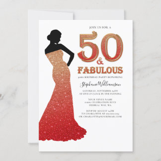 Fabulous 50. Geburtstag Ombre Glitzer Gown Invitat Einladung