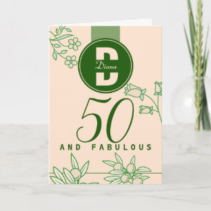 Fabulous 50. Geburtstags Monogram floral Green & B Karte
