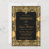 Fabulous 50 Glamour Black Lace Pearl Gold Einladung (Vorderseite)