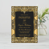 Fabulous 50 Glamour Black Lace Pearl Gold Einladung (Stehend Vorderseite)