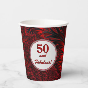 Fabulous 50 Glamour Shiny Red Fraktal Geburtstag Pappbecher