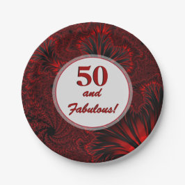 Fabulous 50 Glamour Shiny Red Fraktal Geburtstag Pappteller