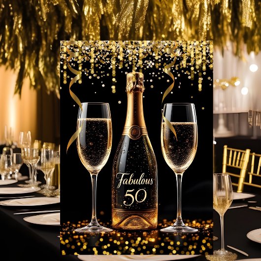 Fabulous 50 Glitzer Gold Black Champagne Sparkle Einladung