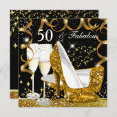 Fabulous 50 Glitzer Gold Heel Glitz Glam Party Einladung (Vorne/Hinten)