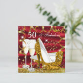 Fabulous 50 Glitzer Gold Heel Red Glitz Glam Party Einladung (Stehend Vorderseite)