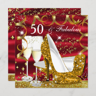 Fabulous 50 Glitzer Gold Heel Red Glitz Glam Party Einladung