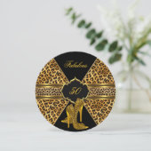 Fabulous 50 Gold Black Leopard Hi Heelse Geburtsta Einladung (Stehend Vorderseite)