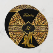 Fabulous 50 Gold Black Leopard Hi Heelse Geburtsta Einladung (Vorne/Hinten)