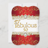 Fabulous 50 Gold Diamond Red Glamour Geburtstag Einladung (Vorderseite)