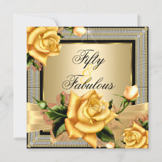 Fabulous 50 Gold Gelbe Rose Black Geburtstag Einladung